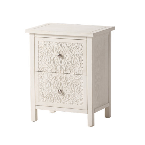 Bungalow Rose Levera Farmhouse FullyAssembled 2Drawer Nightstand, Distressed WhiteWashed End